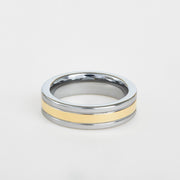 mens two tone white and yellow gold wedding band with flat profile 6mm