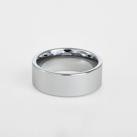 mens white tungsten wedding band with flat profile 8mm
