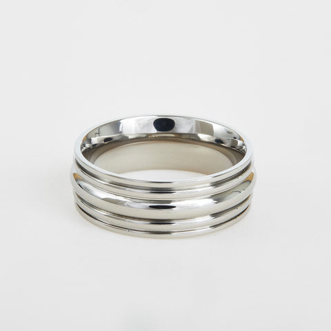 mens titanium wedding band with multiple grooves 8mm