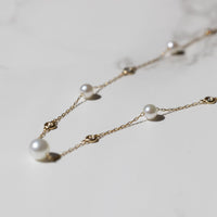 14K, Akoya Pearl & Natural Diamond Station Necklace Lifestyle