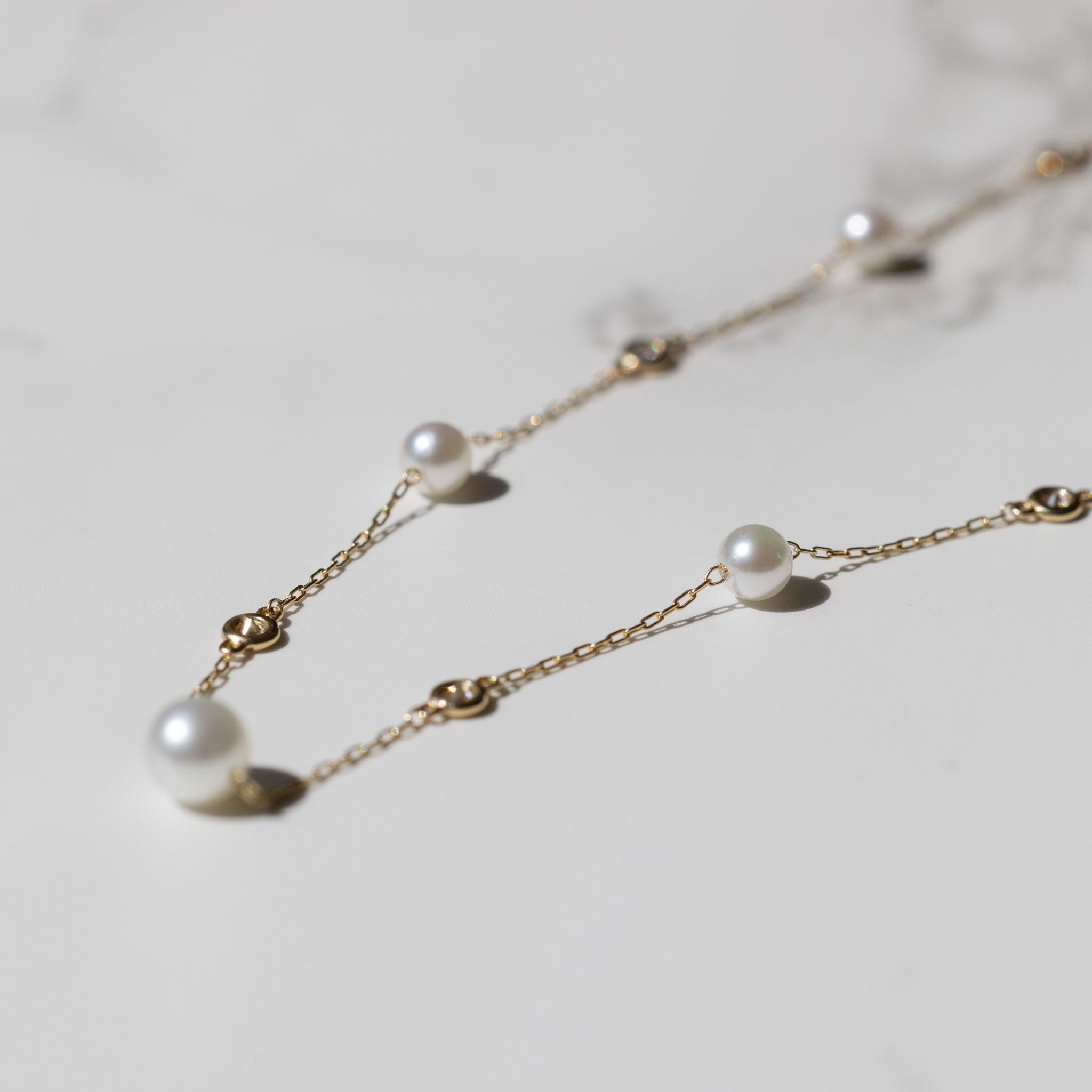 14K, Akoya Pearl & Natural Diamond Station Necklace Lifestyle