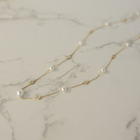 14K, Akoya Pearl & Natural Diamond Station Necklace Lifestyle