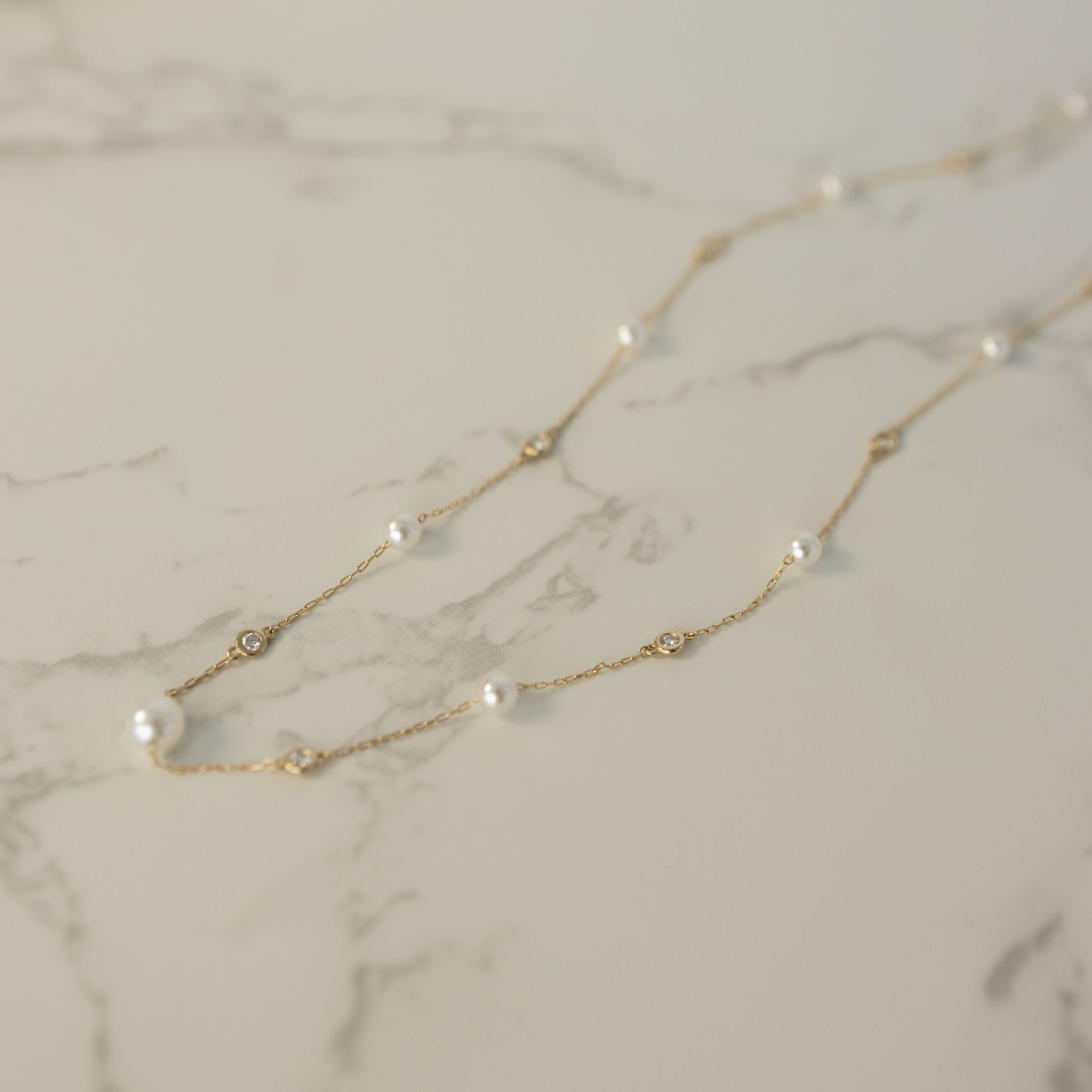 14K, Akoya Pearl & Natural Diamond Station Necklace Lifestyle