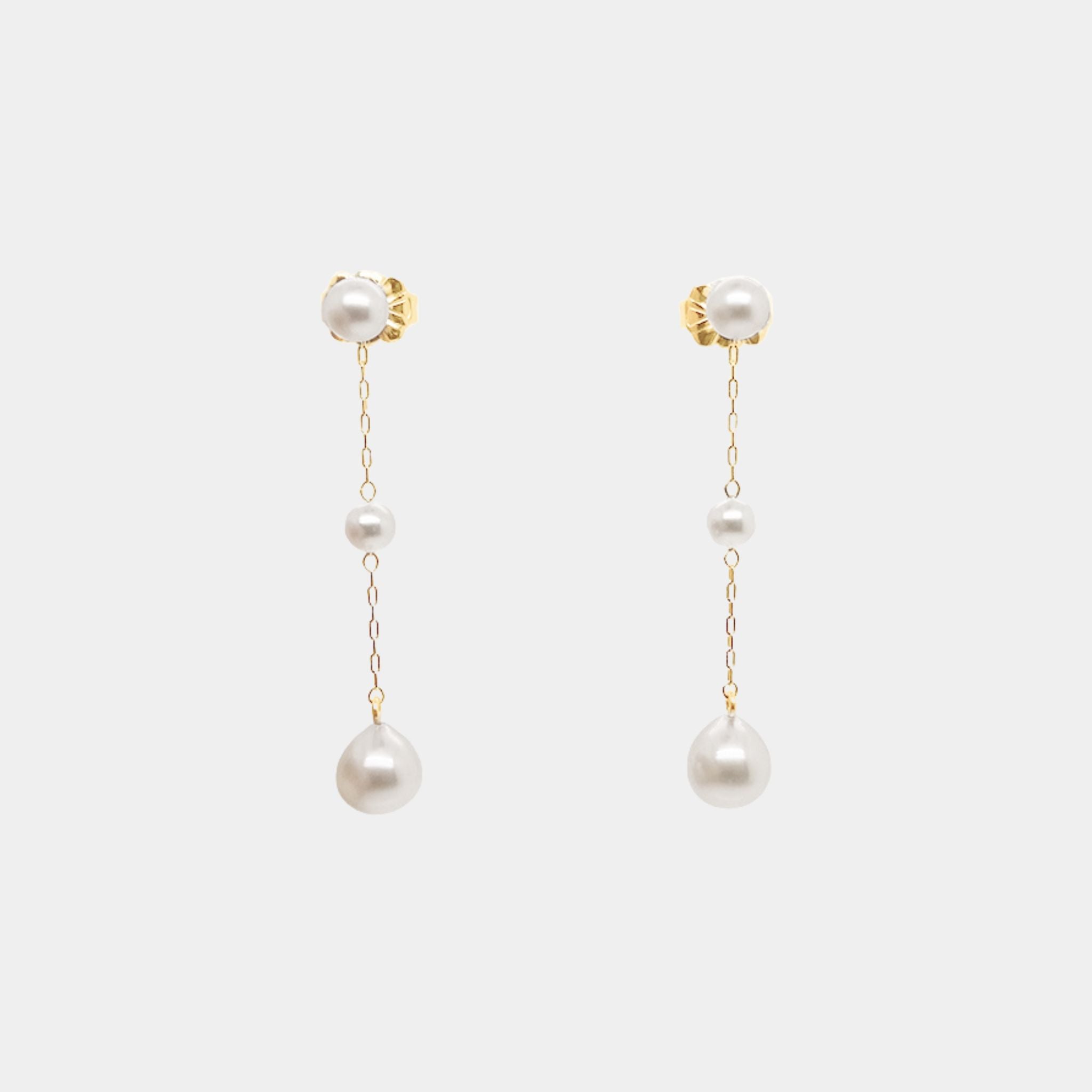 14K Yellow Gold & Akoya Pearl Station Earrings