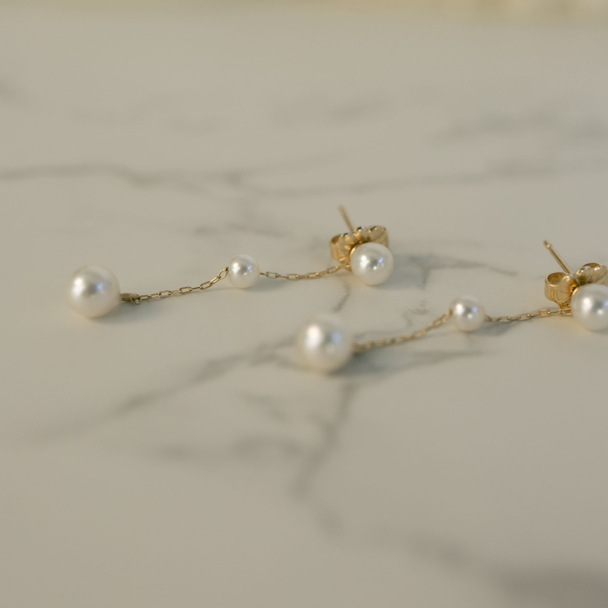 14K Yellow Gold & Akoya Pearl Station Earrings Lifestyle