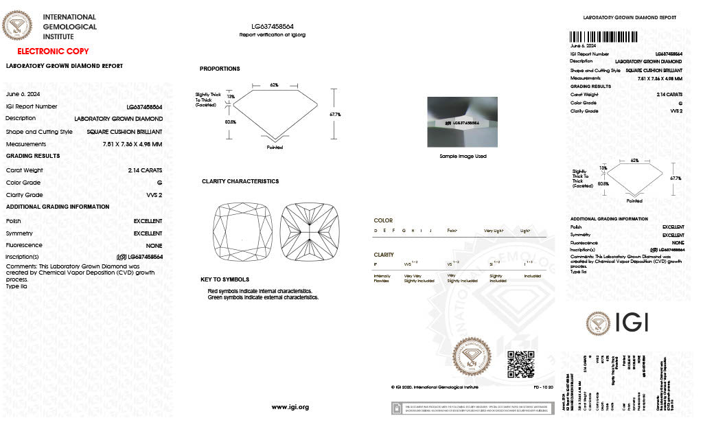 Diamond Cushion - Laboratory Grown - 2.14 - thumbnail