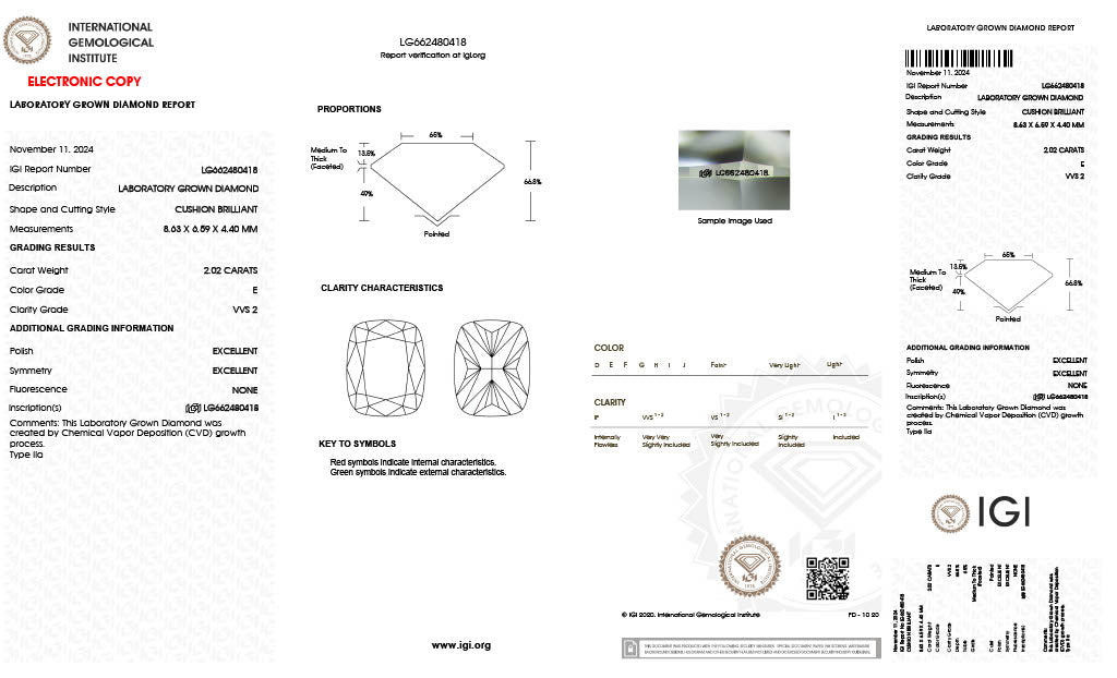 Diamond Elongated Cushion - Laboratory Grown - 2.02