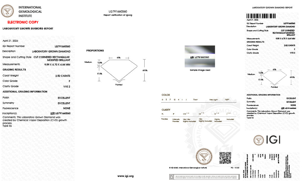 Diamond grading report with IGI logo on a white background