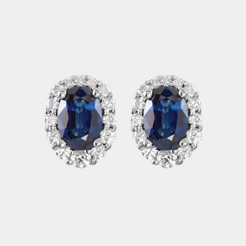 14K Oval Sapphire Halo Studs | Mined