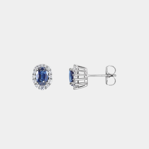 14K Oval Sapphire Halo Studs | Mined