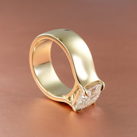 An engagement ring setting with an 8mm cigar band and a lowset cathedral setting