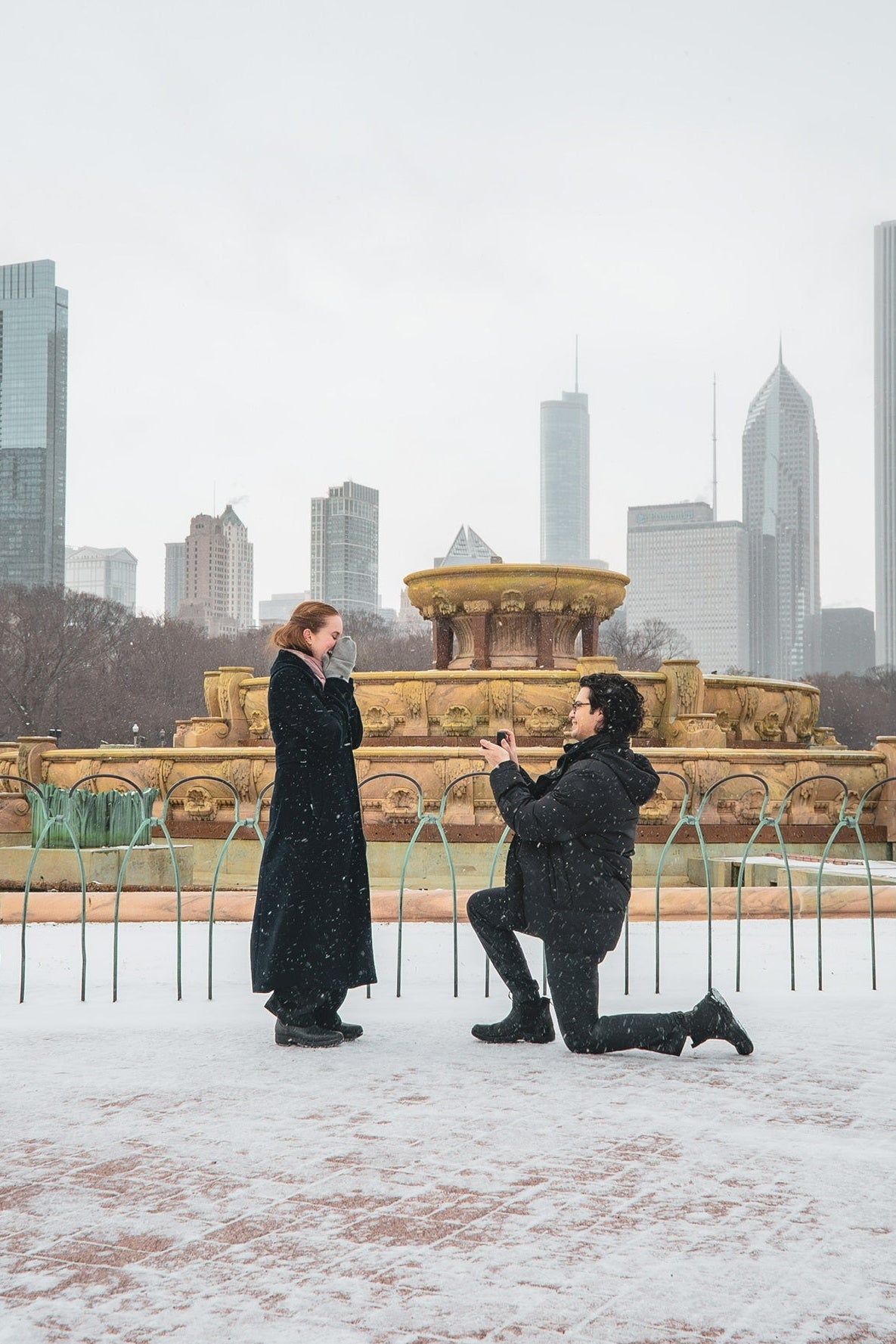 Chicago couple's surprise winter proposal