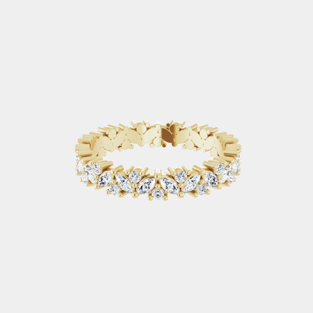 hitched women's yellow gold cluster diamond band in full eternity