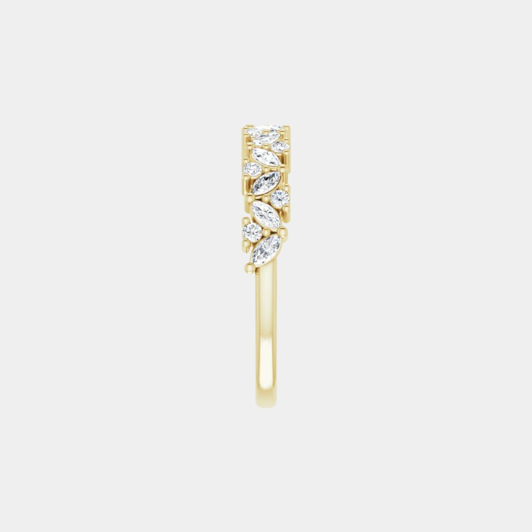 hitched women's yellow gold cluster diamond band in half eternity