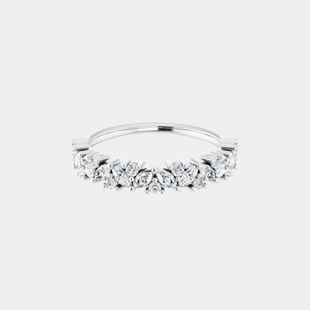 hitched women's white gold cluster diamond band in half eternity