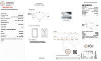 An electronic copy of a gemological certificate from the International Gemological Institute (IGI) for a lab-created diamond. The document features a diamond profile diagram, a clarity characteristic diagram, and various specifications and barcodes on a white background.