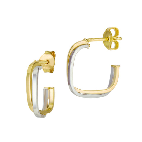 14K Geometric Two-Tone Hoops