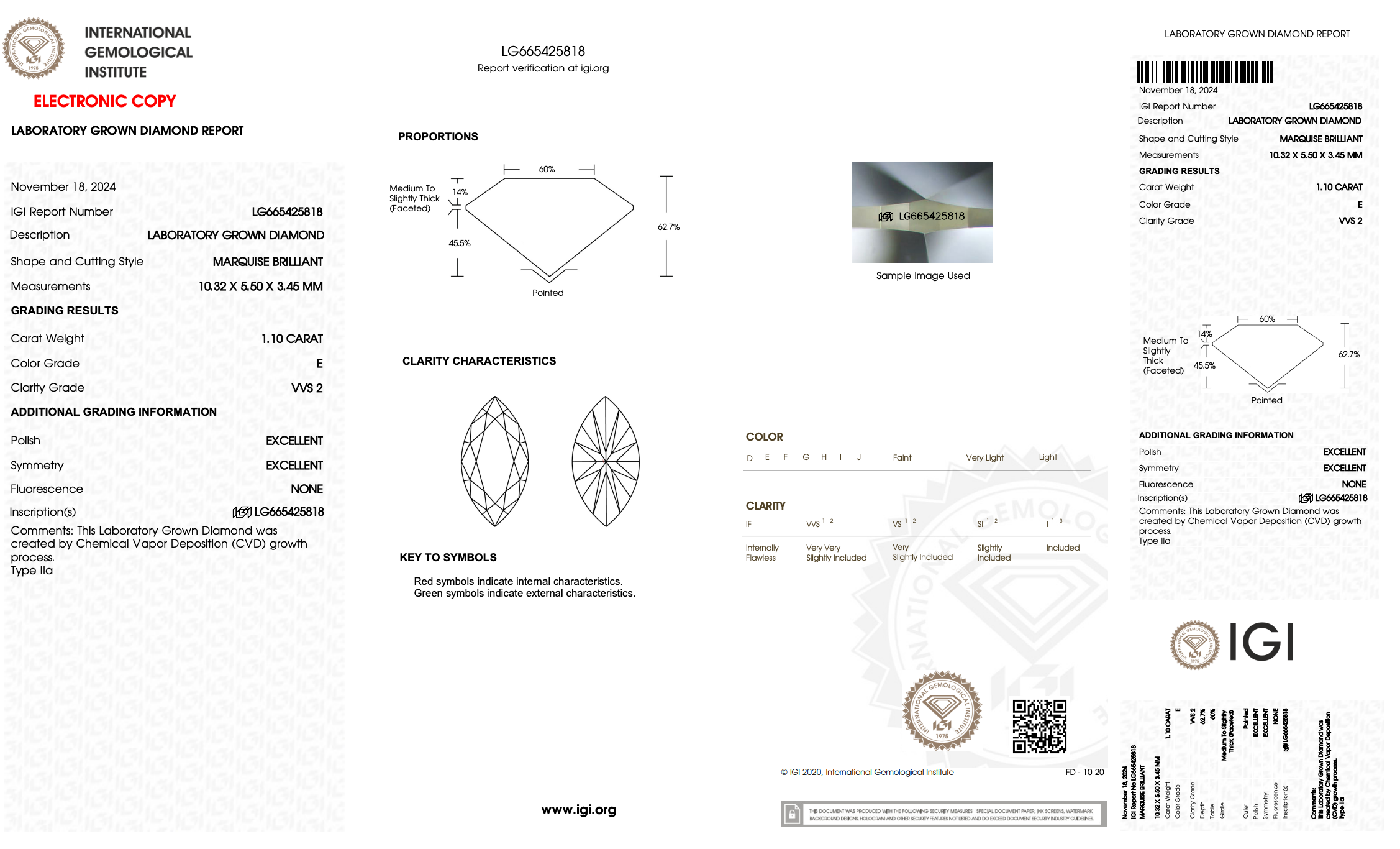 LG665425818 diamond grading report