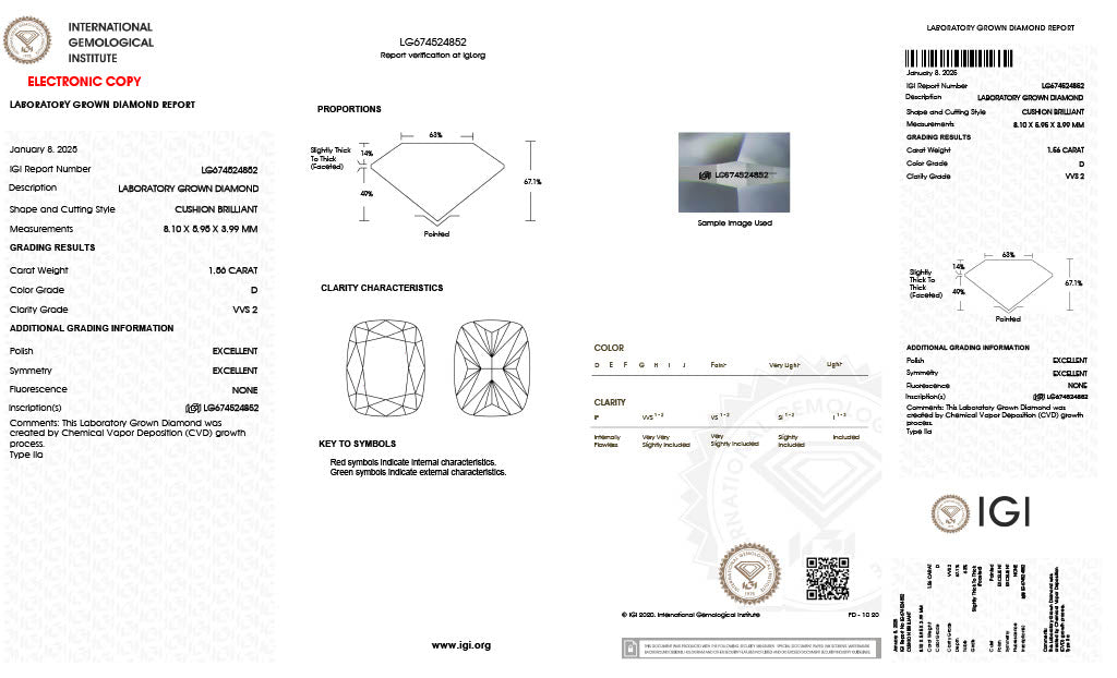 Diamond Elongated Cushion - Laboratory Grown - 1.56 - thumbnail