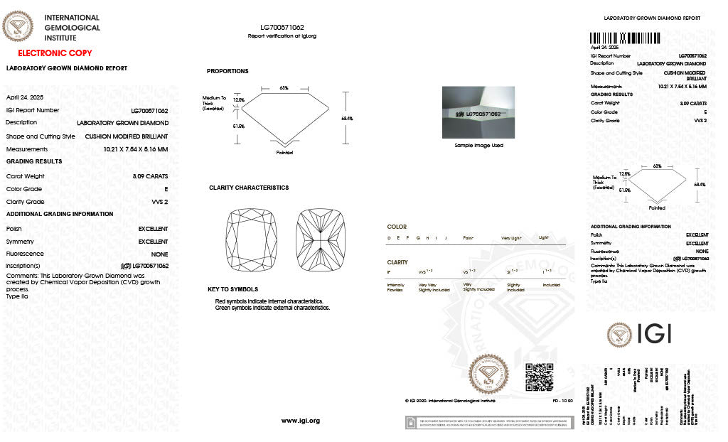 Diamond Elongated Cushion - Laboratory Grown - 3.09 - thumbnail