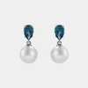 pear blue topaz and pearl white gold drop earrings