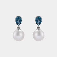 pear blue topaz and pearl white gold drop earrings