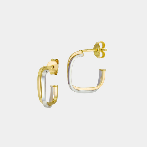 14K Geometric Two-Tone Hoops