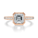 Signature Bezel Asscher Engagement Ring - Rose Gold Pavé Band - Front View