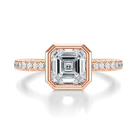 Signature Bezel Asscher Engagement Ring - Rose Gold Pavé Band - Front View