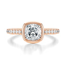 Signature Bezel Cushion Engagement Ring - Rose Gold Pavé Band - Front View