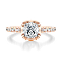 Signature Bezel Cushion Engagement Ring - Rose Gold Pavé Band - Front View