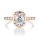 Signature Bezel Elongated Cushion Engagement Ring - Rose Gold Pavé Band - Front View