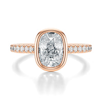 Signature Bezel Elongated Cushion Engagement Ring - Rose Gold Pavé Band - Front View