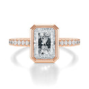 Signature Bezel Emerald Engagement Ring - Rose Gold Pavé Band - Front View