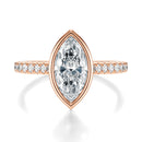Signature Bezel Marquise Engagement Ring - Rose Gold Pavé Band - Front View
