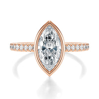 Signature Bezel Marquise Engagement Ring - Rose Gold Pavé Band - Front View