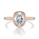 Signature Bezel Oval Engagement Ring - Rose Gold Pavé Band - Front View