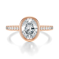 Signature Bezel Oval Engagement Ring - Rose Gold Pavé Band - Front View