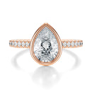 Signature Bezel Pear Engagement Ring - Rose Gold Pavé Band - Front View