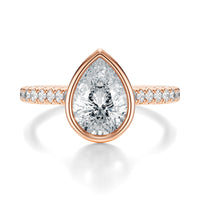 Signature Bezel Pear Engagement Ring - Rose Gold Pavé Band - Front View