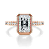 Signature Bezel Radiant Engagement Ring - Rose Gold Pavé Band - Front View