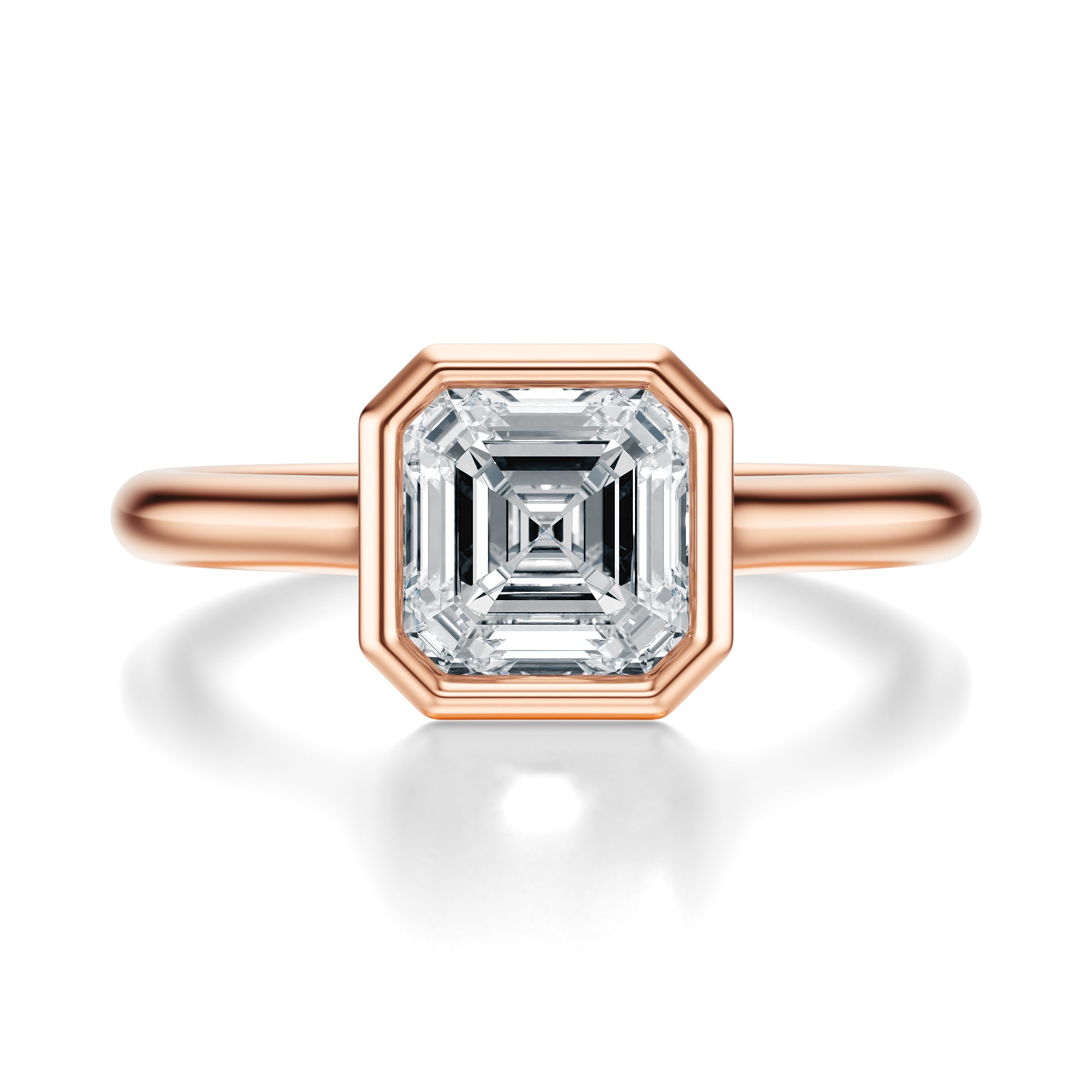 Signature Bezel Asscher Engagement Ring - Rose Gold Polished Band - Front View