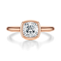 Signature Bezel Cushion Engagement Ring - Rose Gold Polished Band - Front View