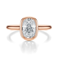 Signature Bezel Elongated Cushion Engagement Ring - Rose Gold Polished Band - Front View