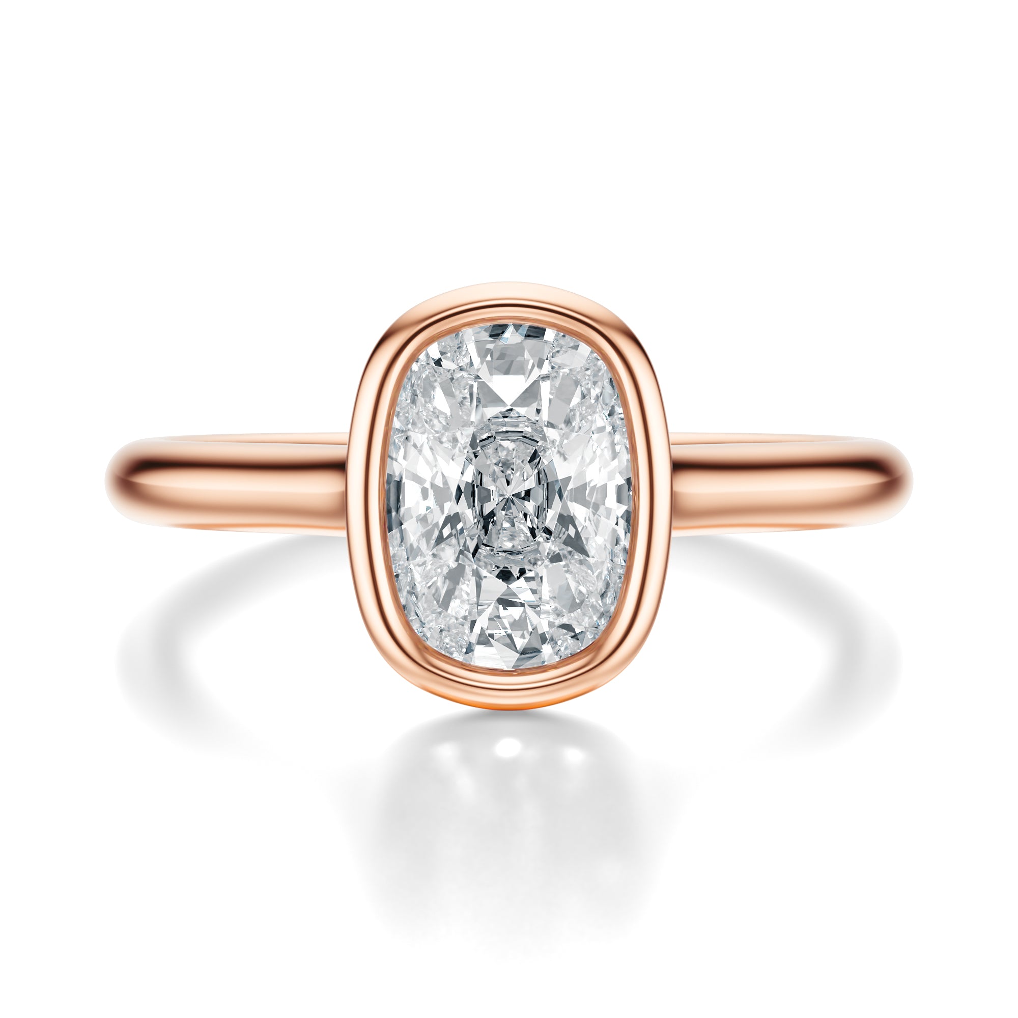 Signature Bezel Elongated Cushion Engagement Ring - Rose Gold Polished Band - Front View