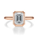 Signature Bezel Emerald Engagement Ring - Rose Gold Polished Band - Front View