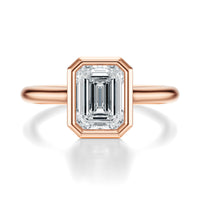 Signature Bezel Emerald Engagement Ring - Rose Gold Polished Band - Front View