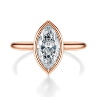 Signature Bezel Marquise Engagement Ring - Rose Gold Polished Band - Front View