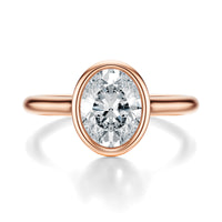 Signature Bezel Oval Engagement Ring - Rose Gold Polished Band - Front View