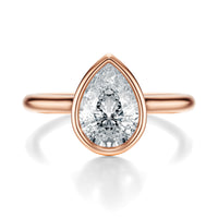 Signature Bezel Pear Engagement Ring - Rose Gold Polished Band - Front View